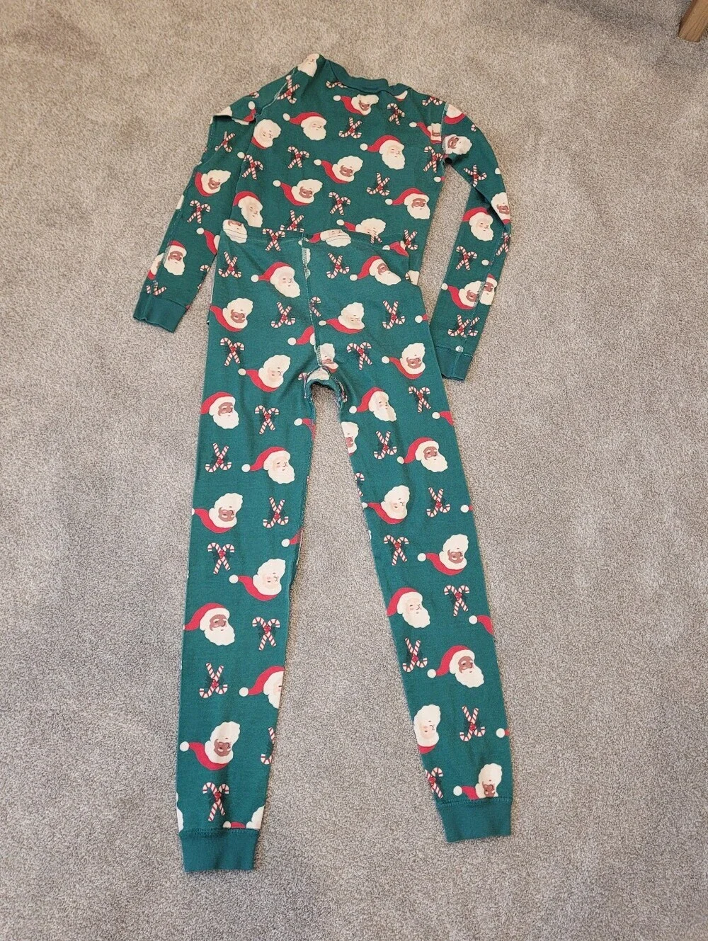 Hanna Andersson Green Holiday Candy Cane Santa Pajama Set Size 12